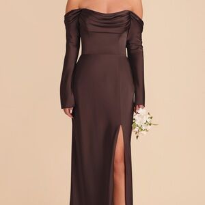 Birdy Grey Long Sleeve Off-Shoulder Dress in espresso